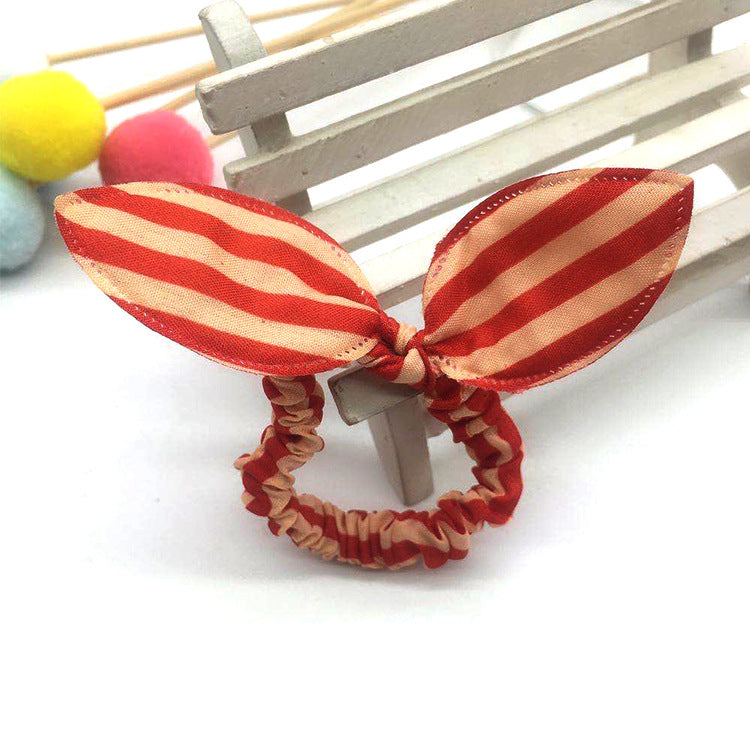 Rabbit Ear Bow Fabric Hair Scrunchie - RedStripe