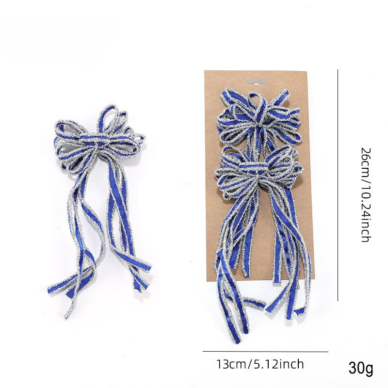 Sparkly Striped Ribbon Christmas Tree Bows, Set of 2 - Blue