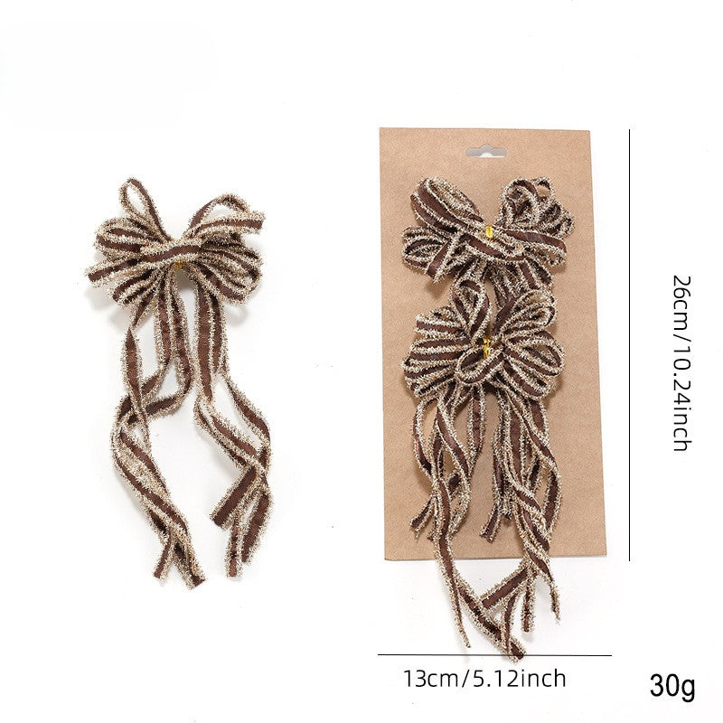 Sparkly Striped Ribbon Christmas Tree Bows, Set of 2 - Brown