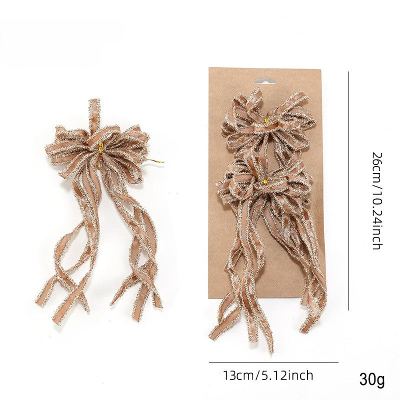 Sparkly Striped Ribbon Christmas Tree Bows, Set of 2 - Coffee