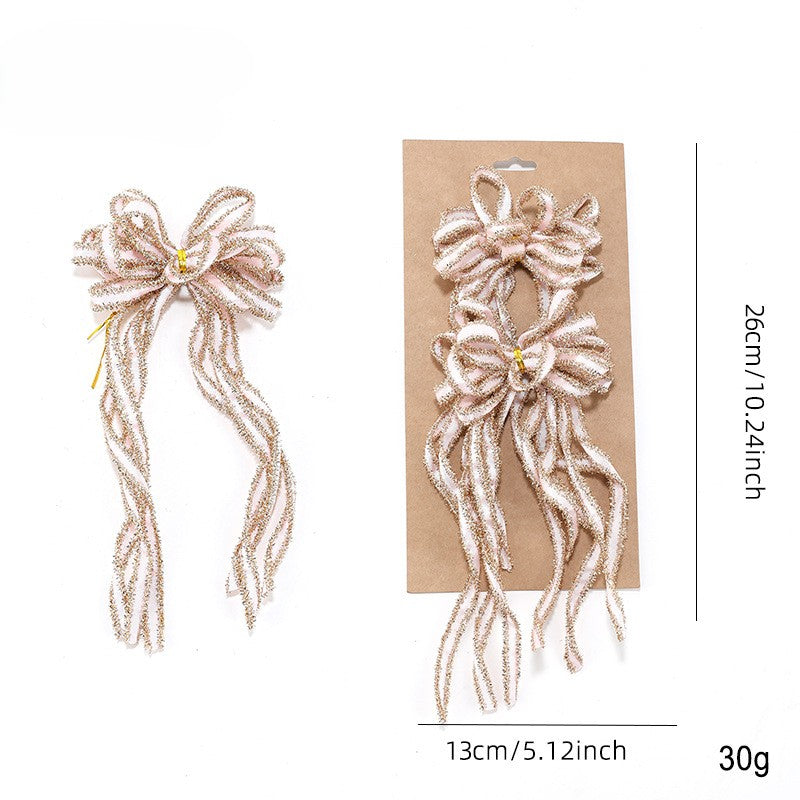 Sparkly Striped Ribbon Christmas Tree Bows, Set of 2 - Pink