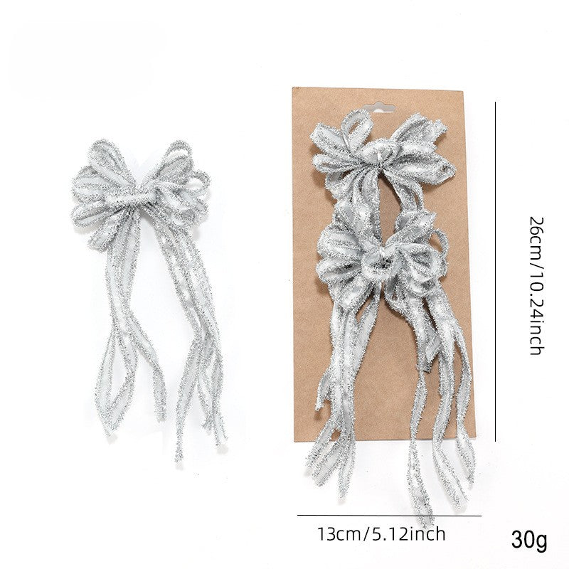 Sparkly Striped Ribbon Christmas Tree Bows, Set of 2 - Silvery