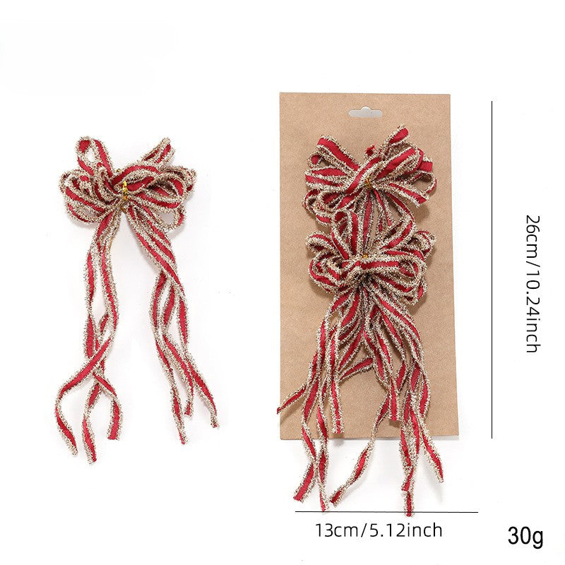 Sparkly Striped Ribbon Christmas Tree Bows, Set of 2 - Winered