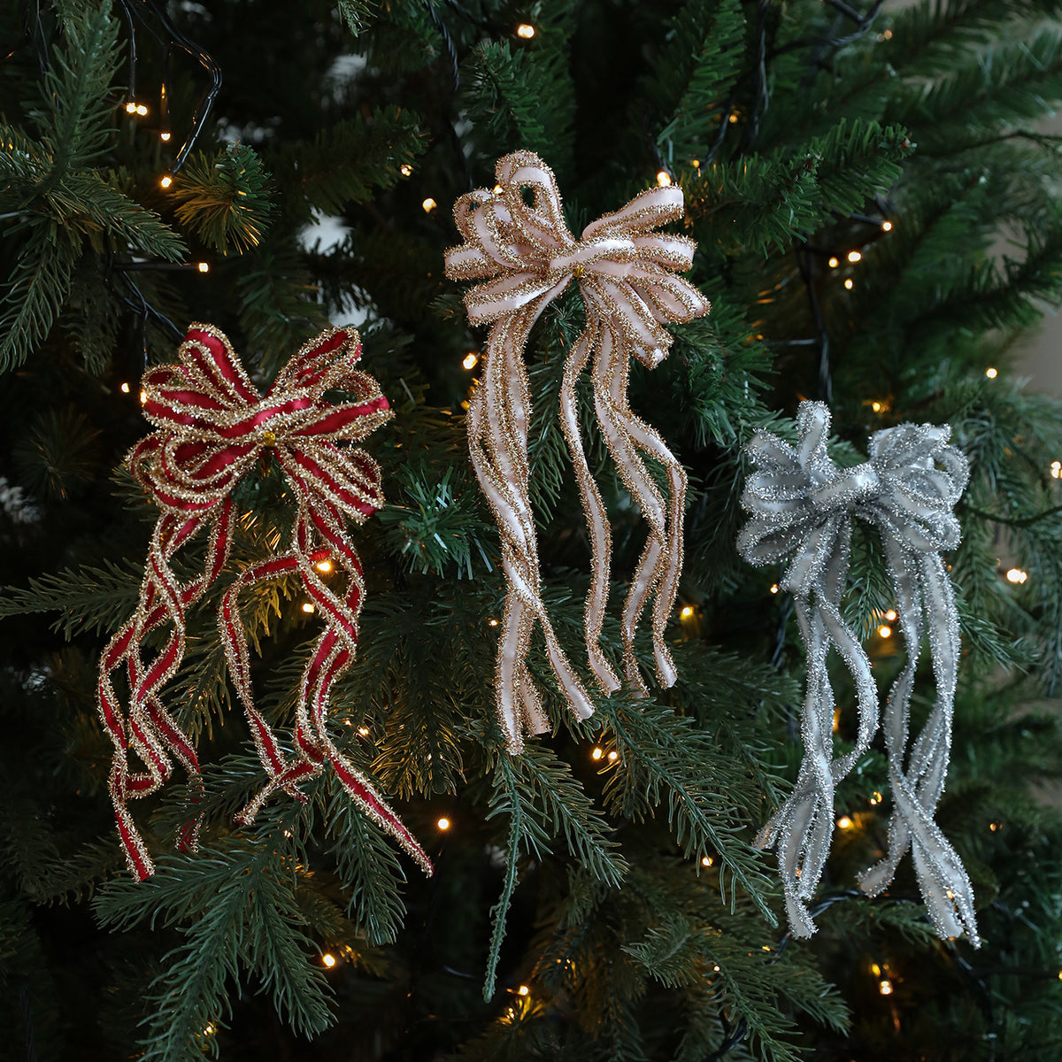 Sparkly Striped Ribbon Christmas Tree Bows, Set of 2 - view 1