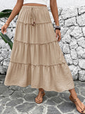Tiered Drawstring Waist A Line Maxi Skirt - Khaki