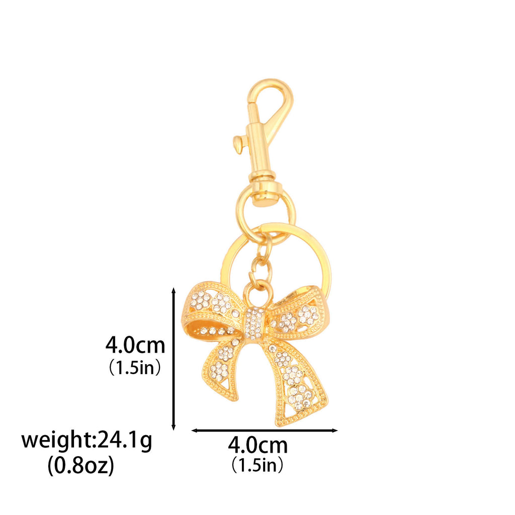 Rhinestone Bow Charm Keychain - Gold