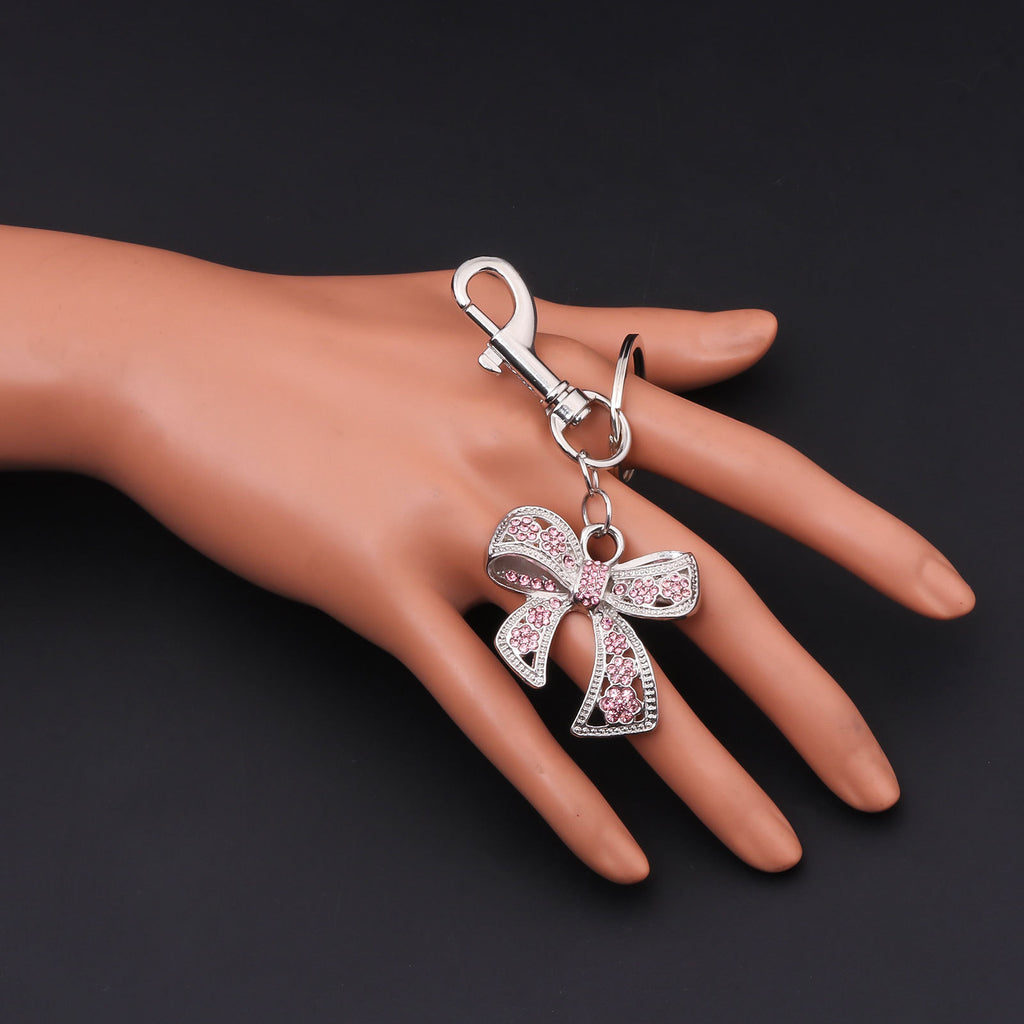 Rhinestone Bow Charm Keychain - Silvery - 1