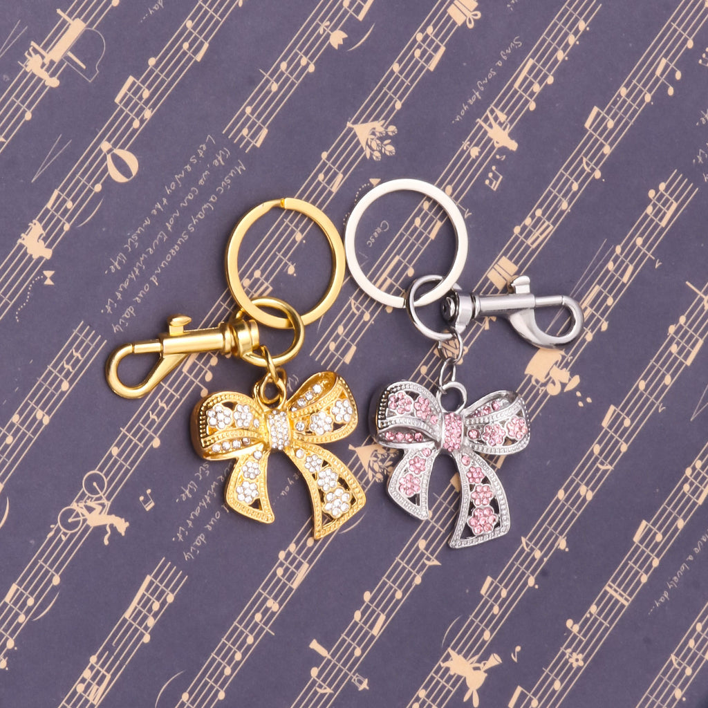 Rhinestone Bow Charm Keychain