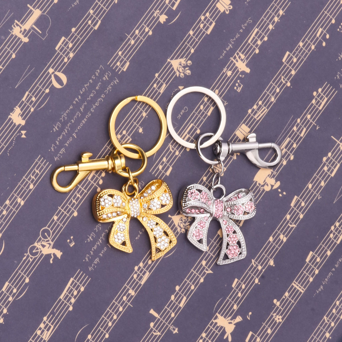 Rhinestone Bow Charm Keychain