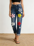 Daisy Applique Straight Leg Jeans - Blue