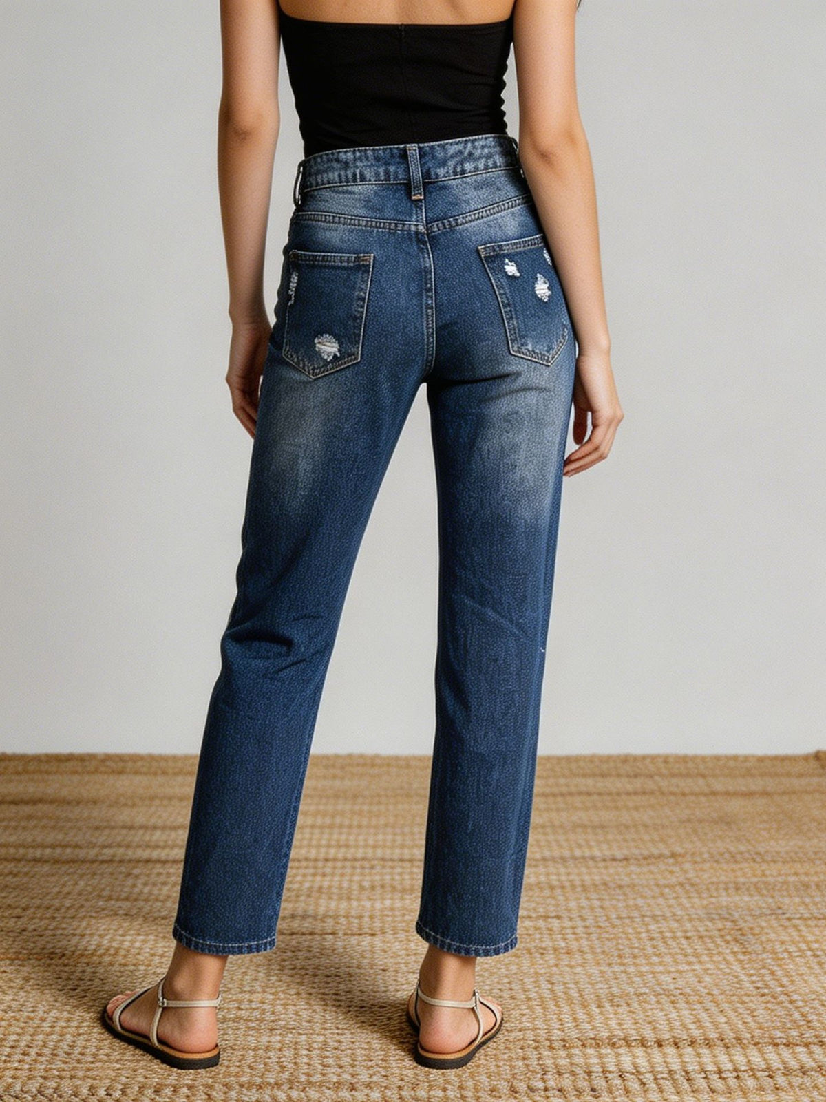 Daisy Applique Straight Leg Jeans - Blue - 3