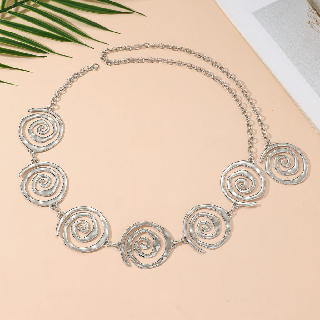 Open Spiral Disc Metal Link Belly Chain - Silver - 1