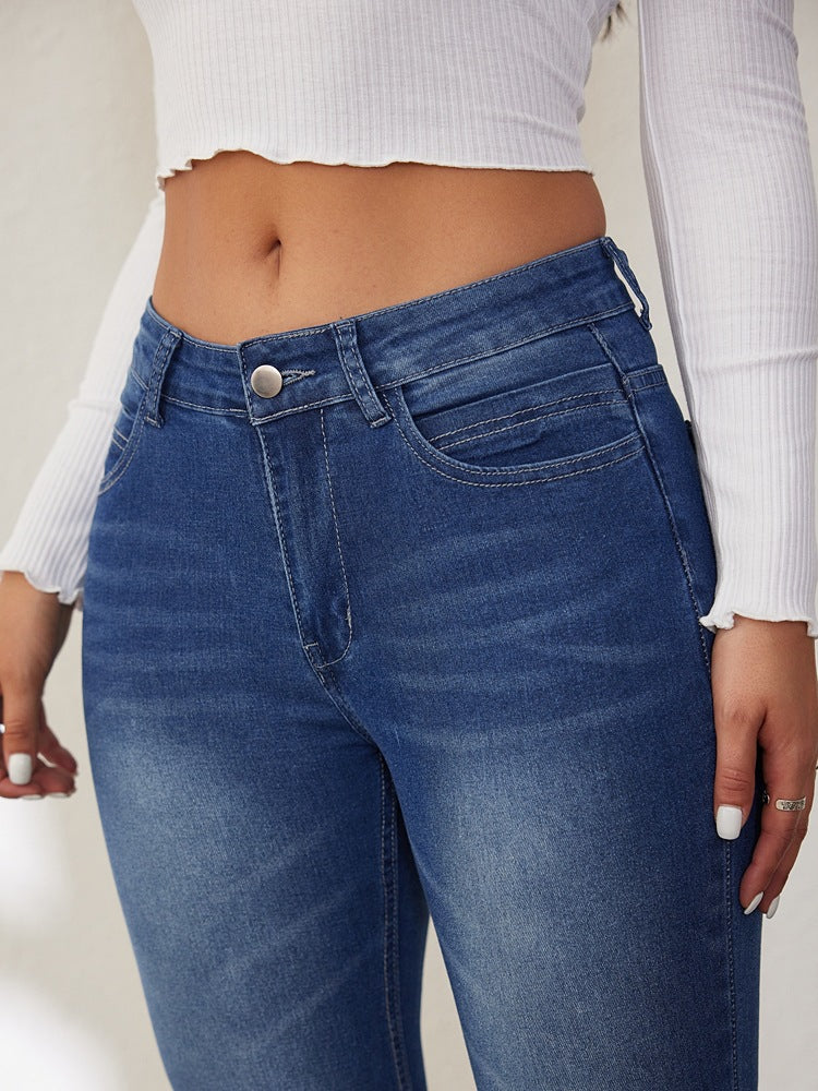 High Waisted Stretch Flare Jeans - Blue - 6