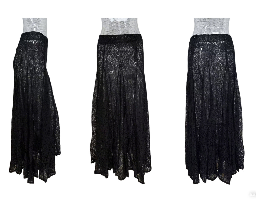 Sheer Lace High Slit Maxi Skirt - Black