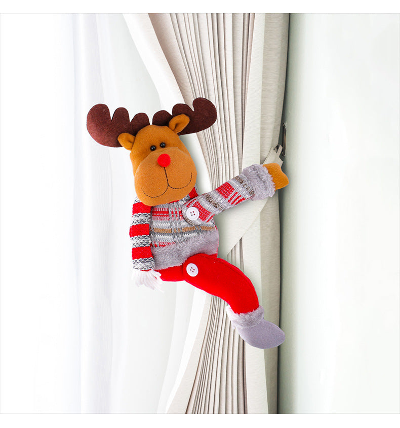 Plush Reindeer Santa Snowman Curtain Tieback Decor