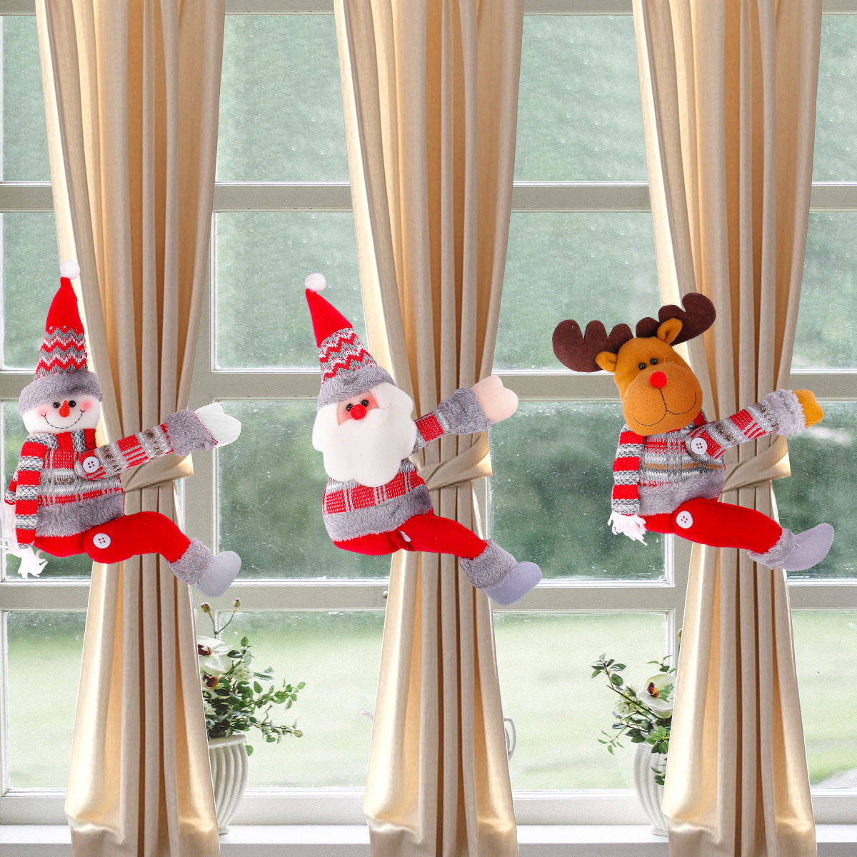 Plush Reindeer Santa Snowman Curtain Tieback Decor - view 1