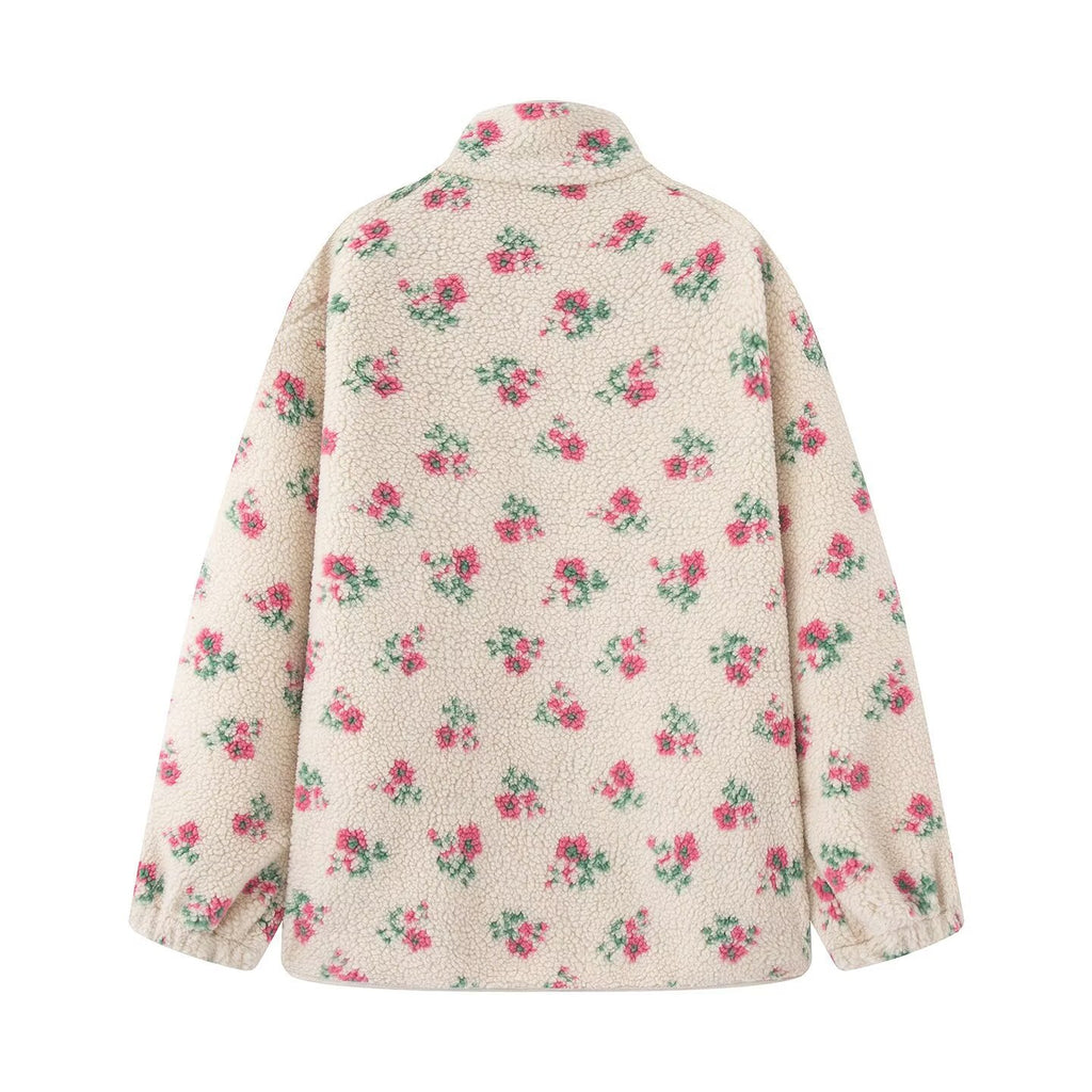 Ditsy Floral Fleece Zip Up Coat