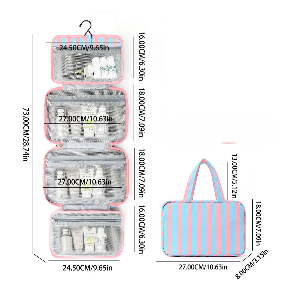Hanging Travel Toiletry Bag Four Zip Compartments - BluePink