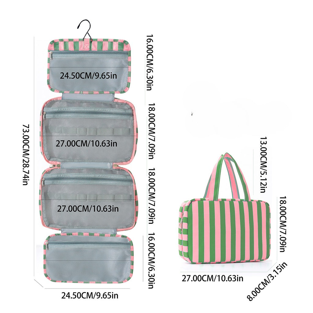 Hanging Travel Toiletry Bag Four Zip Compartments - PGreen