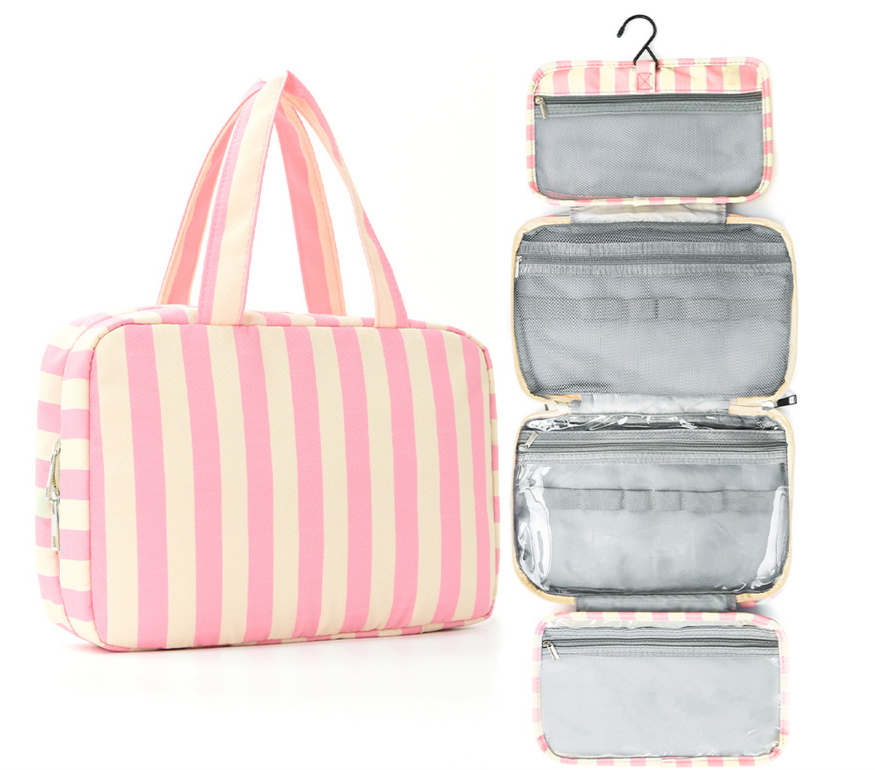 Hanging Travel Toiletry Bag Four Zip Compartments - Pink - 1