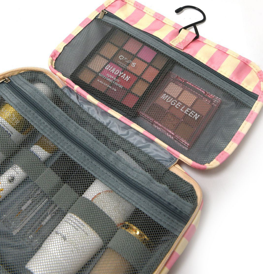Hanging Travel Toiletry Bag Four Zip Compartments - Pink - 2
