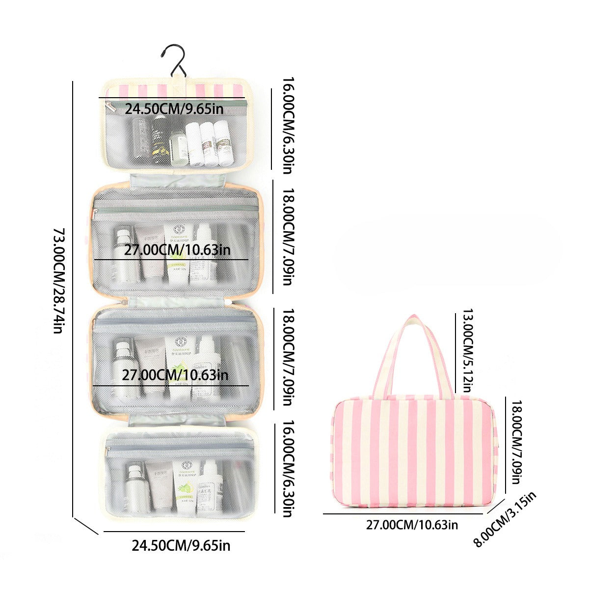 Hanging Travel Toiletry Bag Four Zip Compartments - Pink - 4