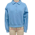 Button Placket Polo Collar Cropped Sweatshirt - Blue