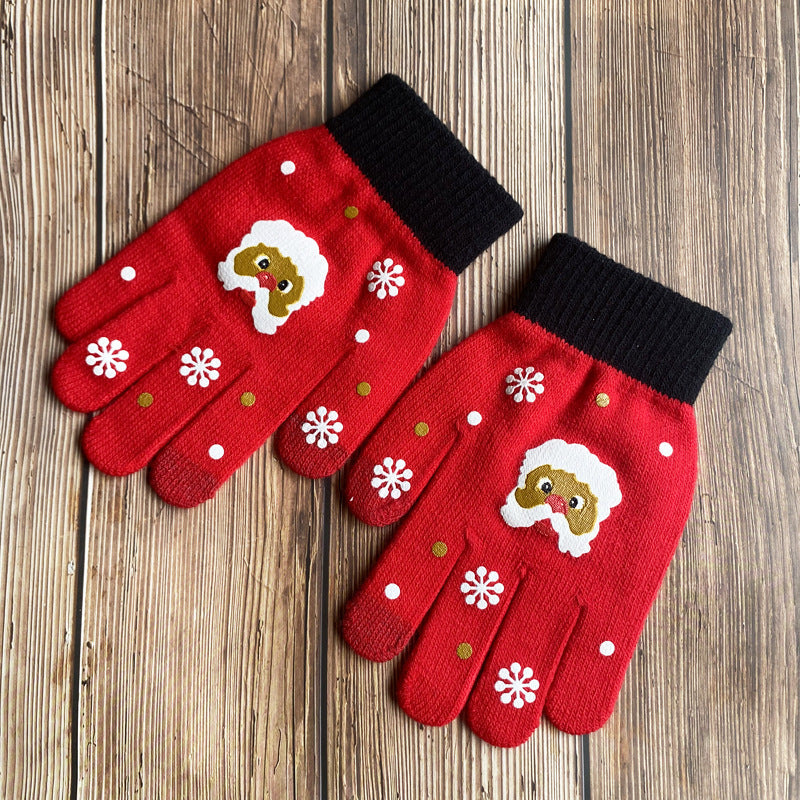 Santa Print Knit Touchscreen Gloves - Adult_1