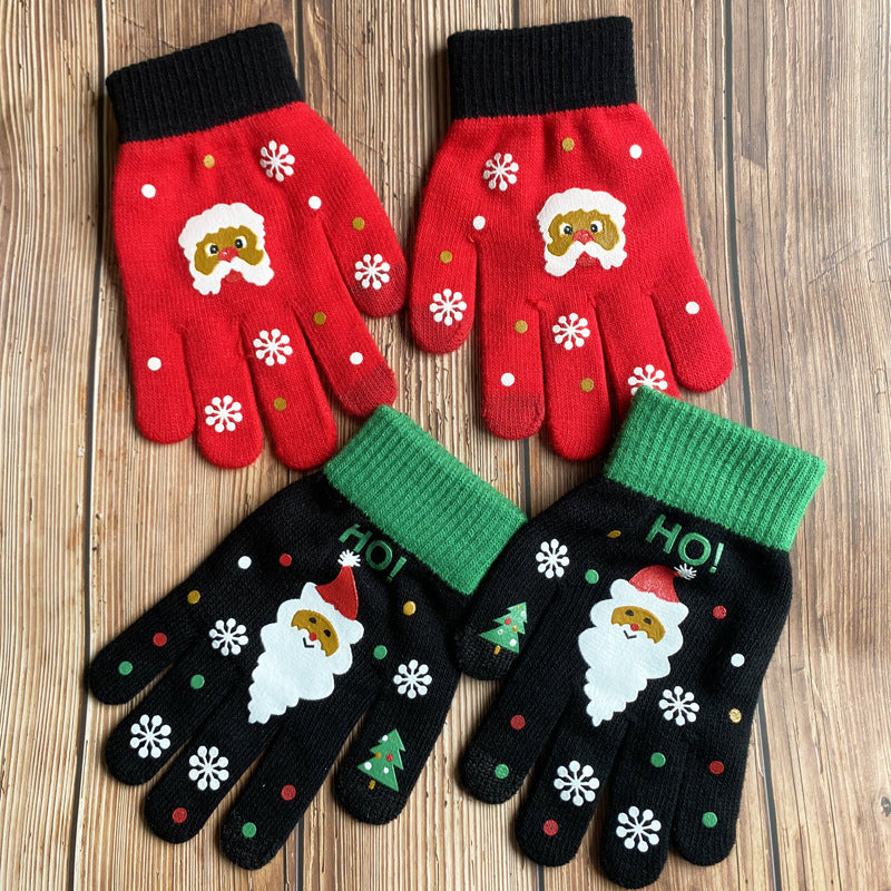 Santa Print Knit Touchscreen Gloves - Adult_2