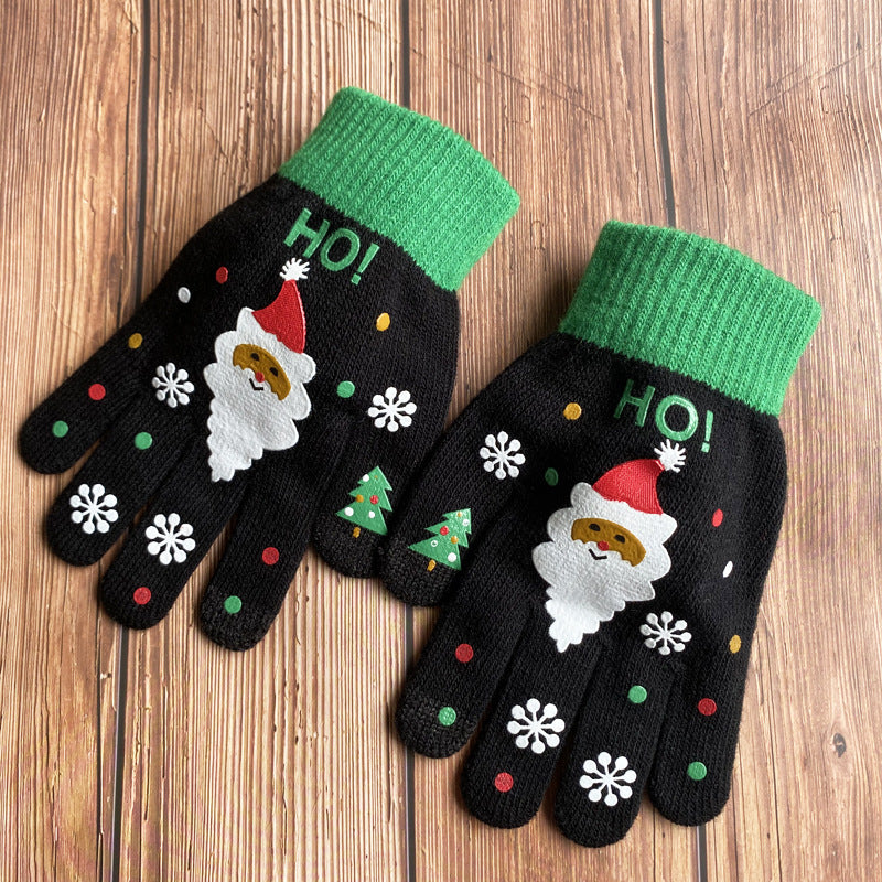 Santa Print Knit Touchscreen Gloves - Adult_2 - 1