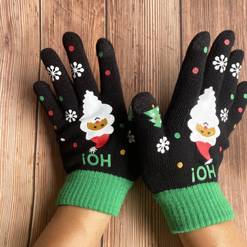 Santa Print Knit Touchscreen Gloves - Adult_2 - 2