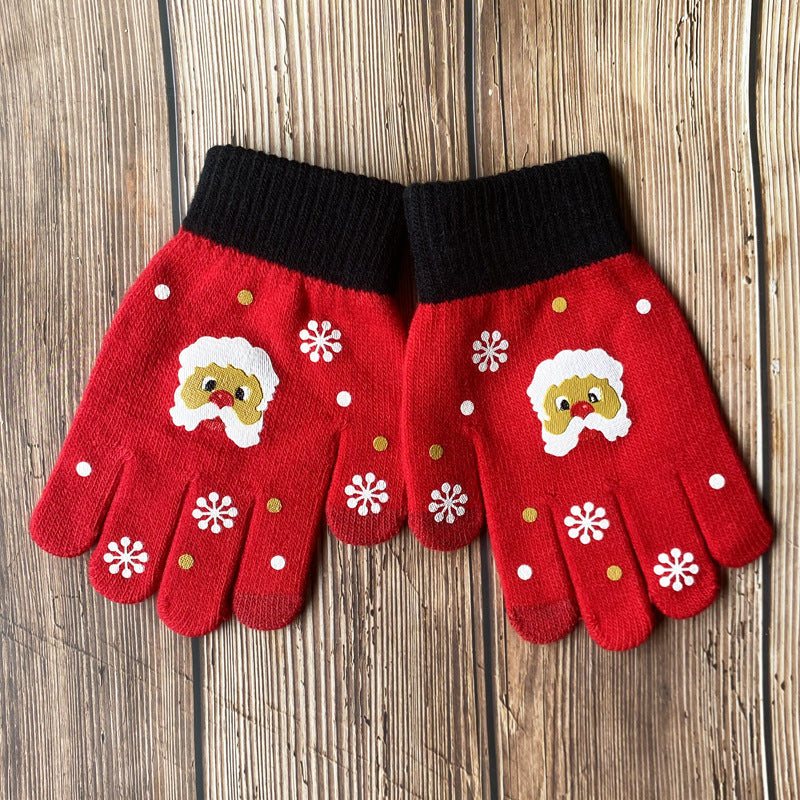 Santa Print Knit Touchscreen Gloves - Kid_1