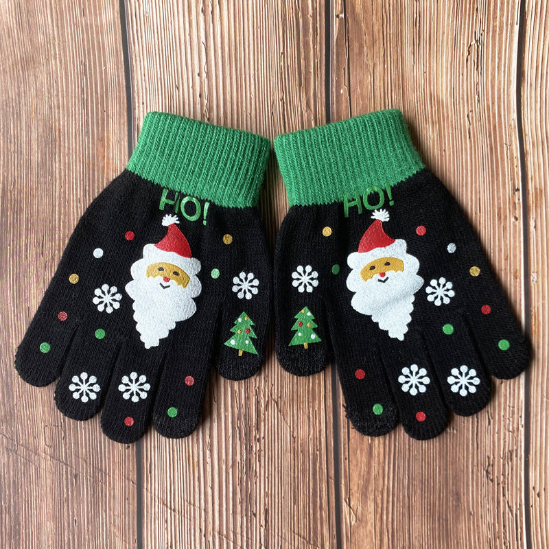 Santa Print Knit Touchscreen Gloves - Kid_2