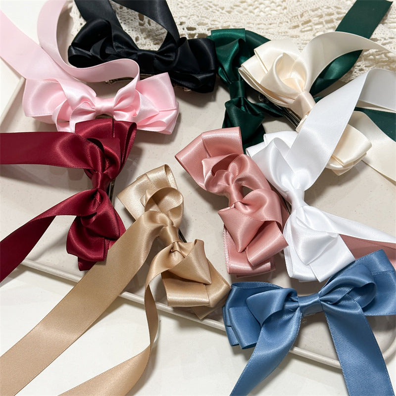 Satin Ribbon Long Tail Bow Barrette - view 2