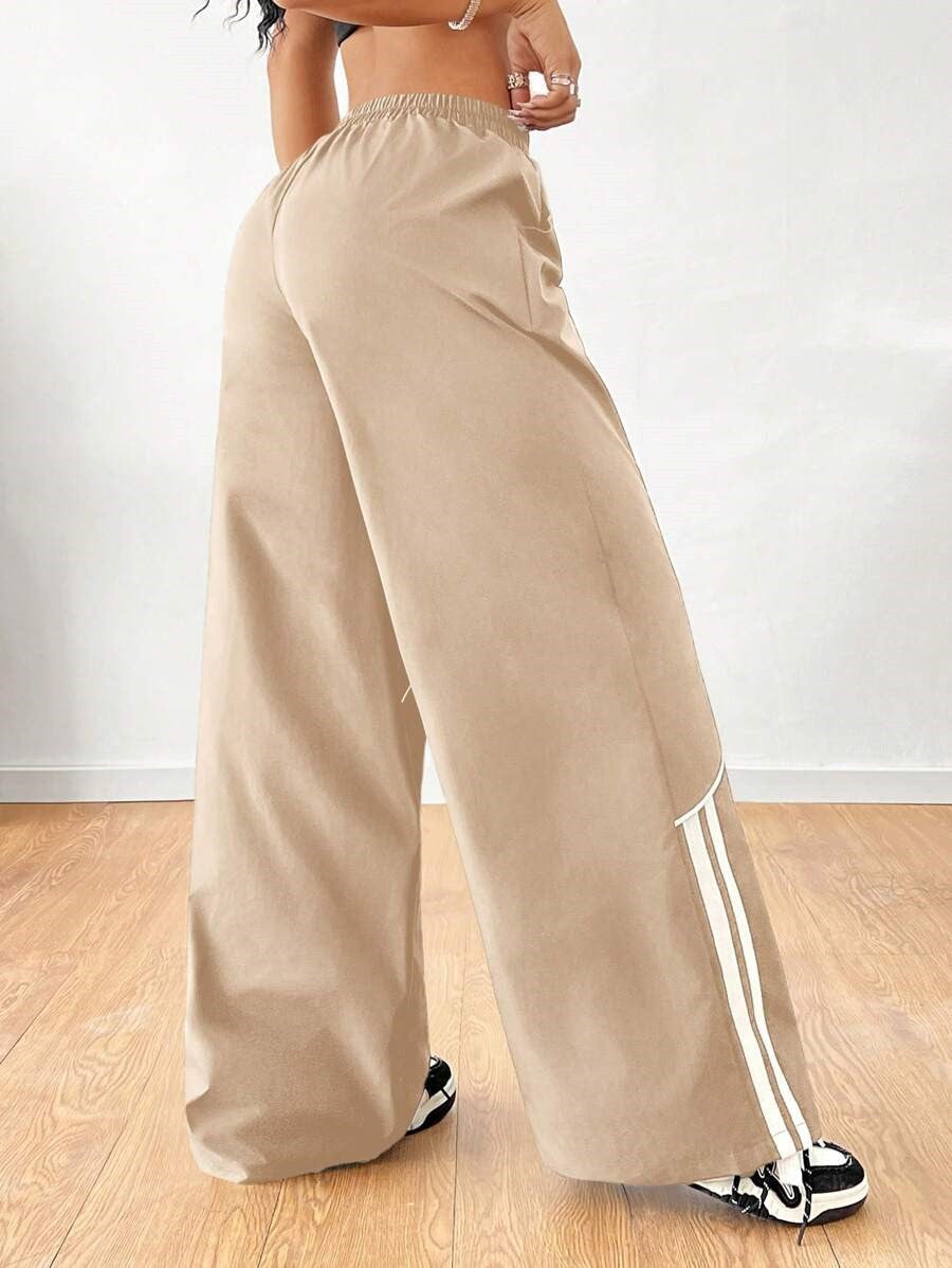 Contrast Piped Baggy Parachute Pants - view 1
