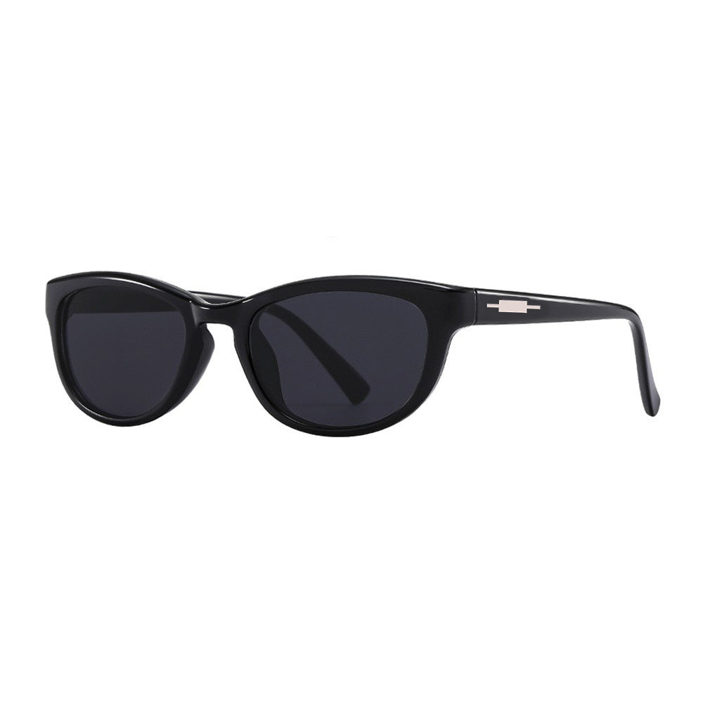 Slim Cat Eye Sunglasses With Rivet Accents - Black