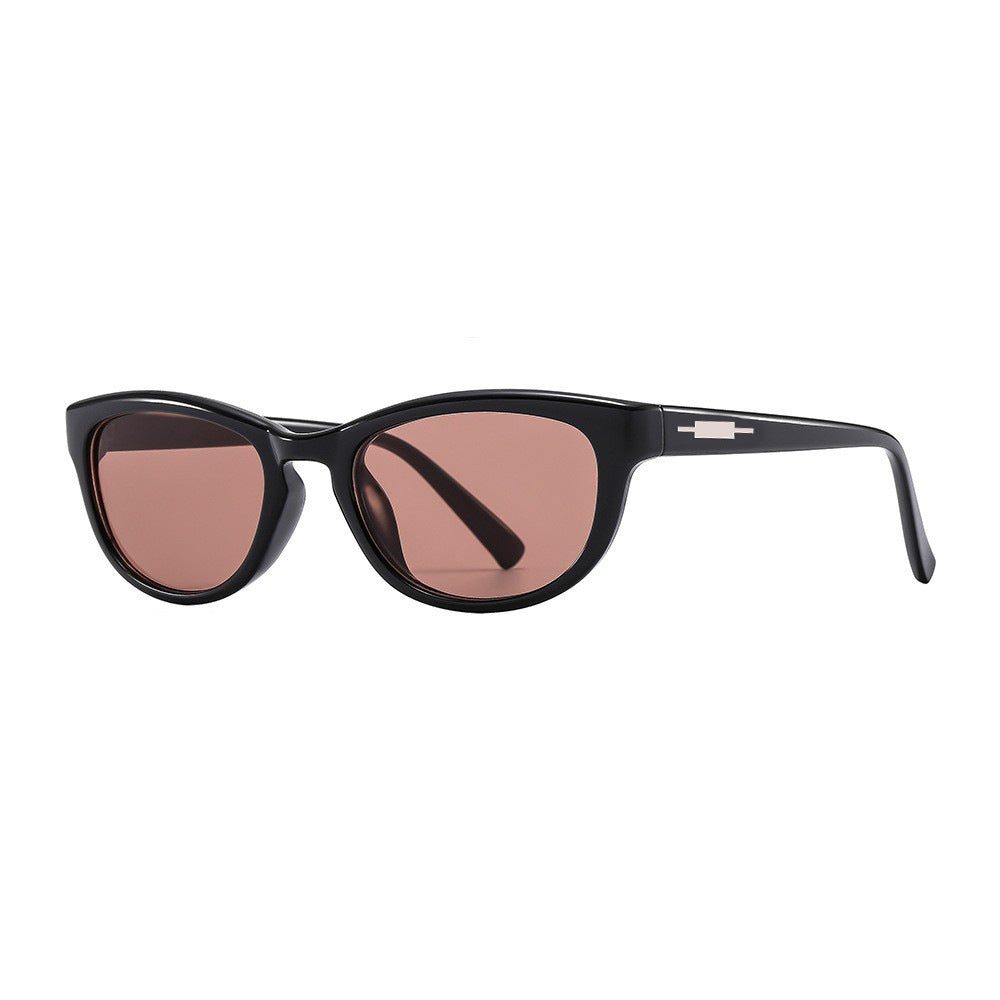 Slim Cat Eye Sunglasses With Rivet Accents - Tea