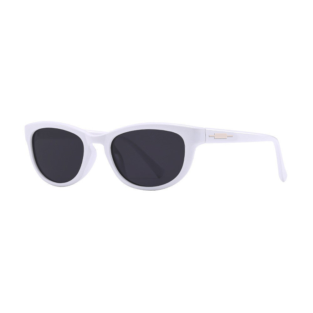 Slim Cat Eye Sunglasses With Rivet Accents - White