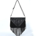 Studded Fringe Western Shoulder Bag - Black