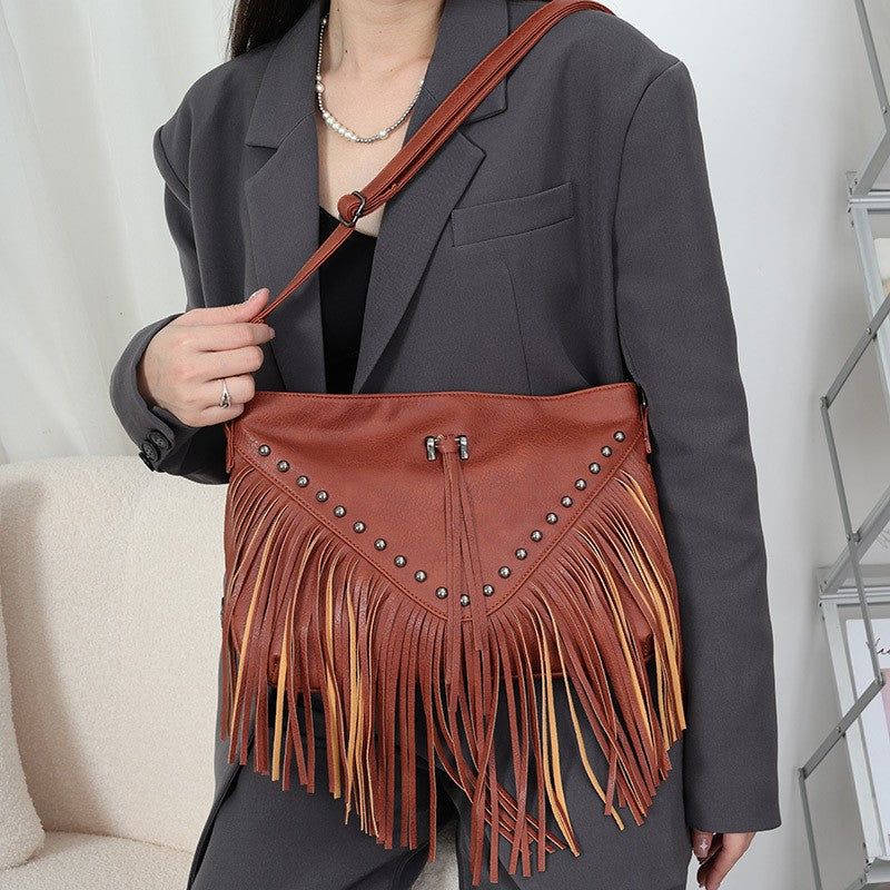 Studded Fringe Western Shoulder Bag