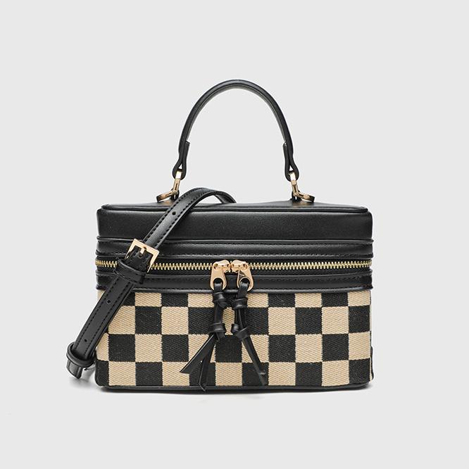 Structured Box Crossbody Bag With Top Handle - Black