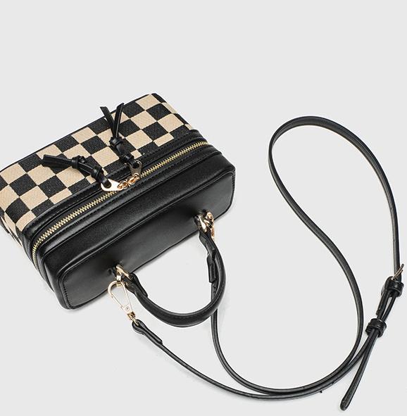 Structured Box Crossbody Bag With Top Handle - Black - 1