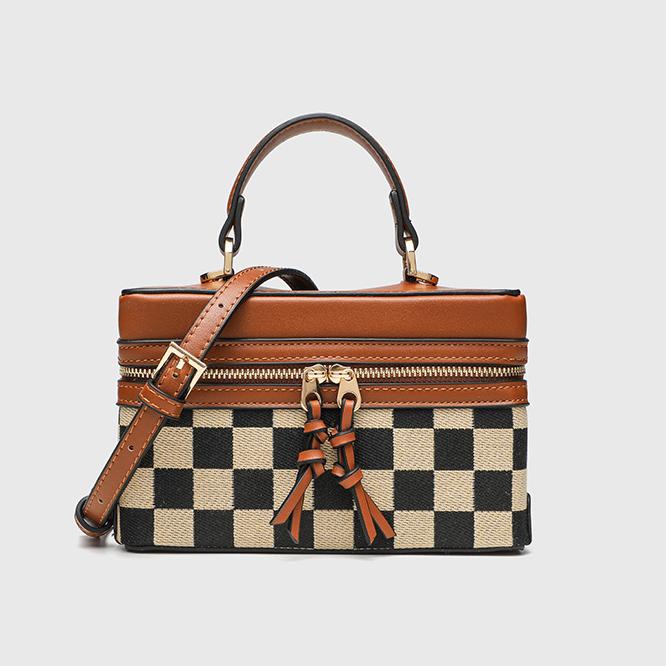 Structured Box Crossbody Bag With Top Handle - Brown