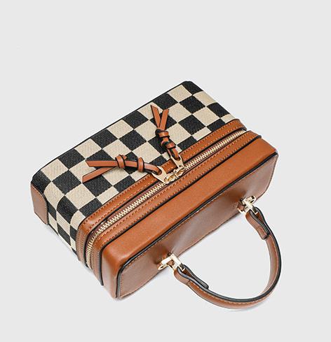 Structured Box Crossbody Bag With Top Handle - Brown - 1