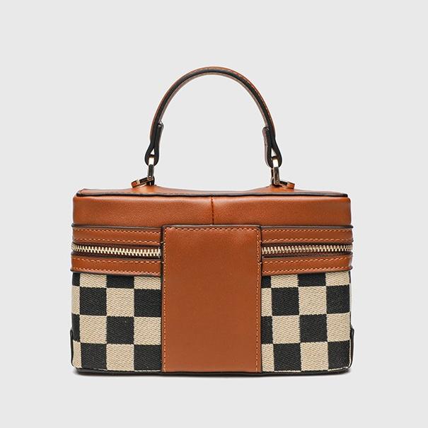 Structured Box Crossbody Bag With Top Handle - Brown - 2
