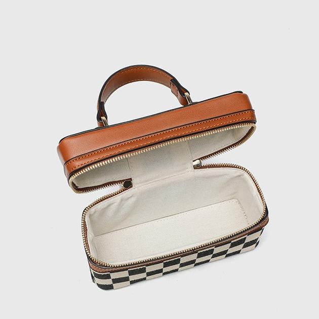 Structured Box Crossbody Bag With Top Handle - Brown - 3