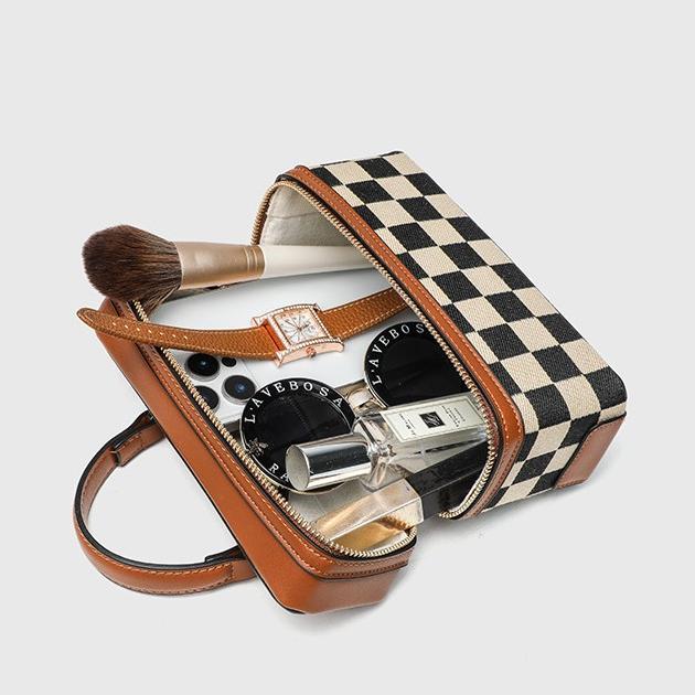 Structured Box Crossbody Bag With Top Handle - Brown - 4