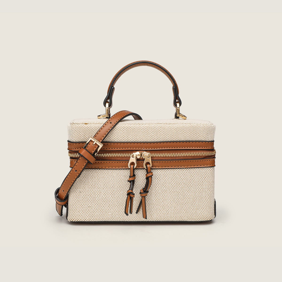 Structured Box Crossbody Bag With Top Handle - CBrown