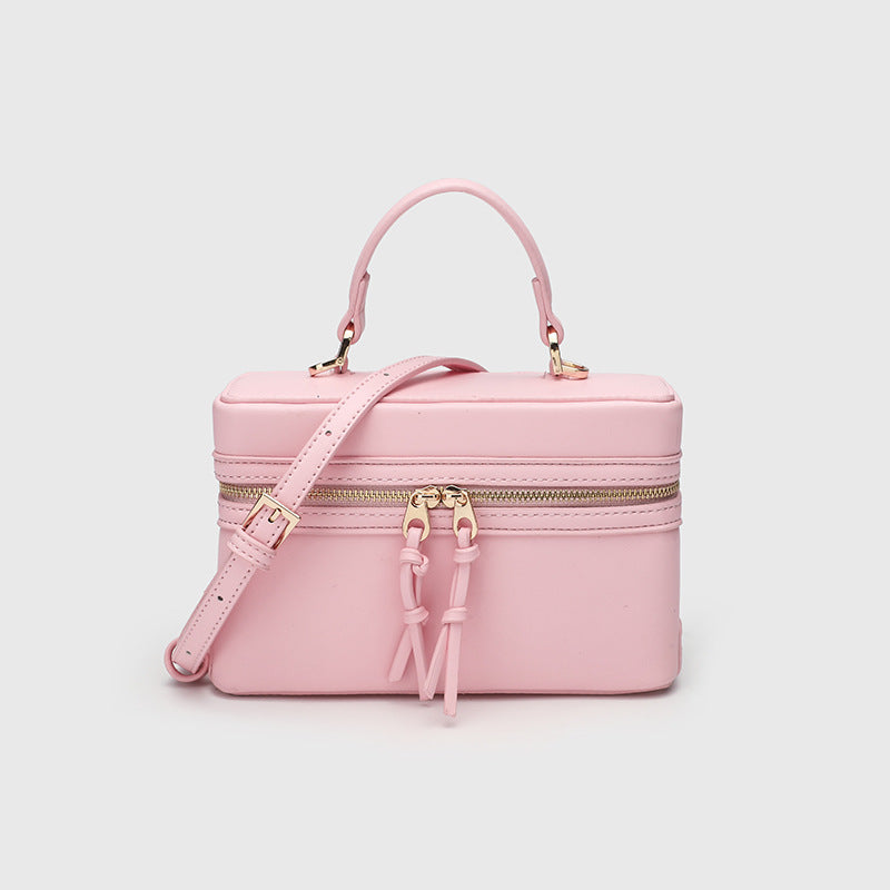 Structured Box Crossbody Bag With Top Handle - PUPink