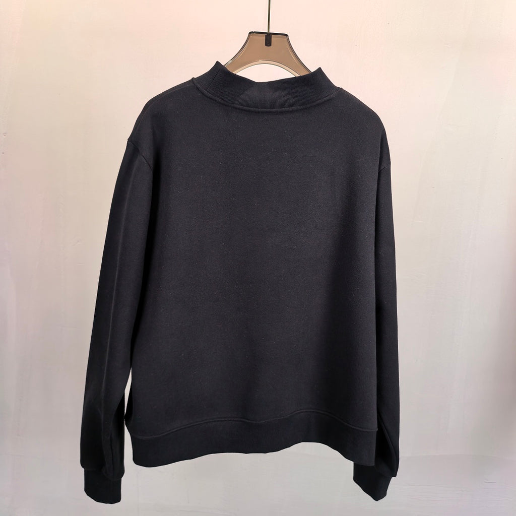 Oversized Mock Neck Fleece Sweatshirt - Black - 1
